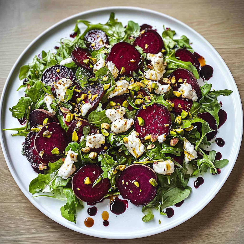 Recipe preparation for Roasted Beet Salad with Goat Cheese & Pistachios