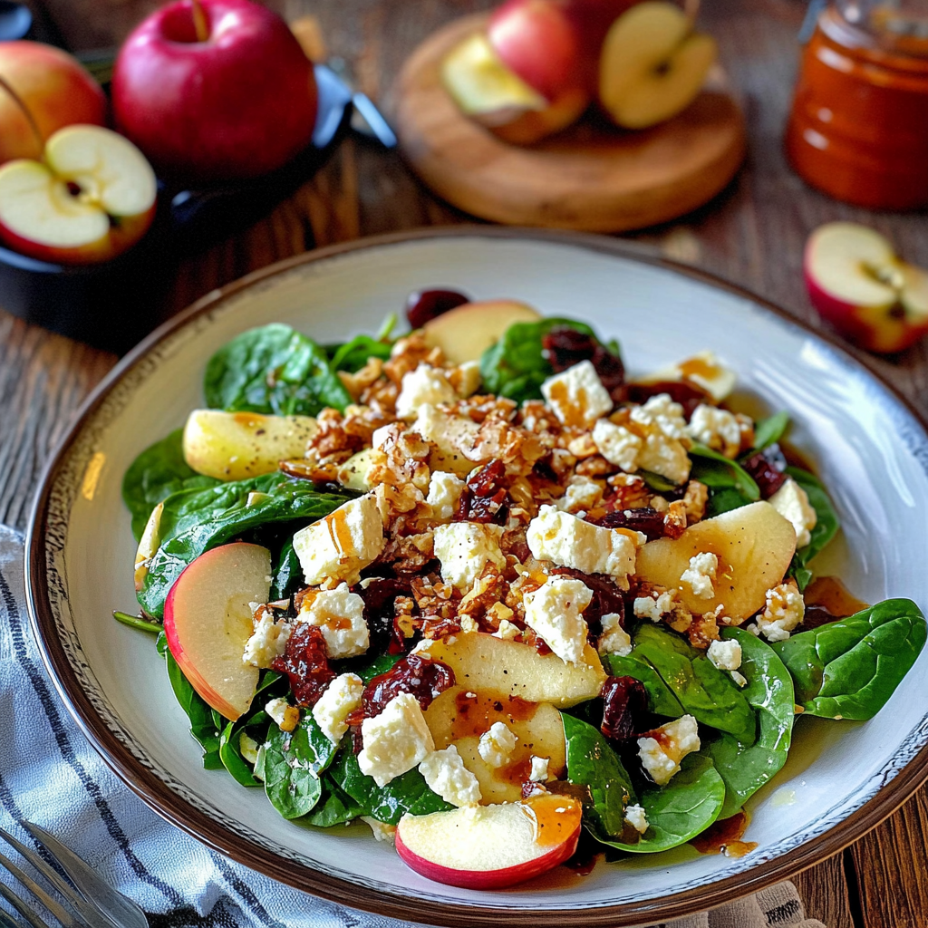 Recipe preparation for Apple Feta Spinach Salad