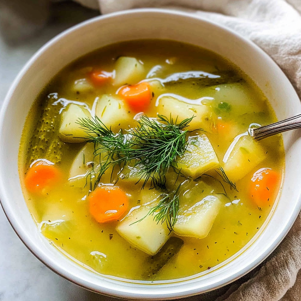 Recipe preparation for Homemade Dill Pickle Soup