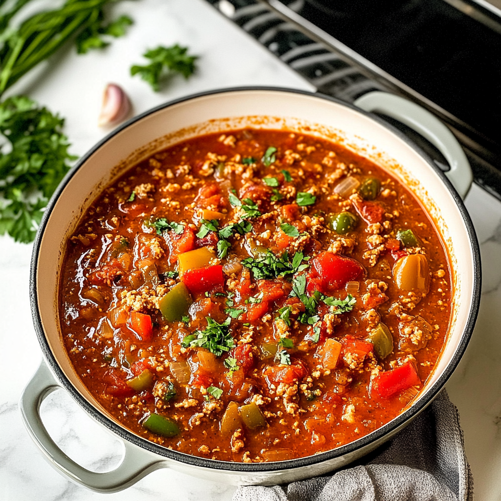 Recipe preparation for High Protein Stuffed Pepper Soup