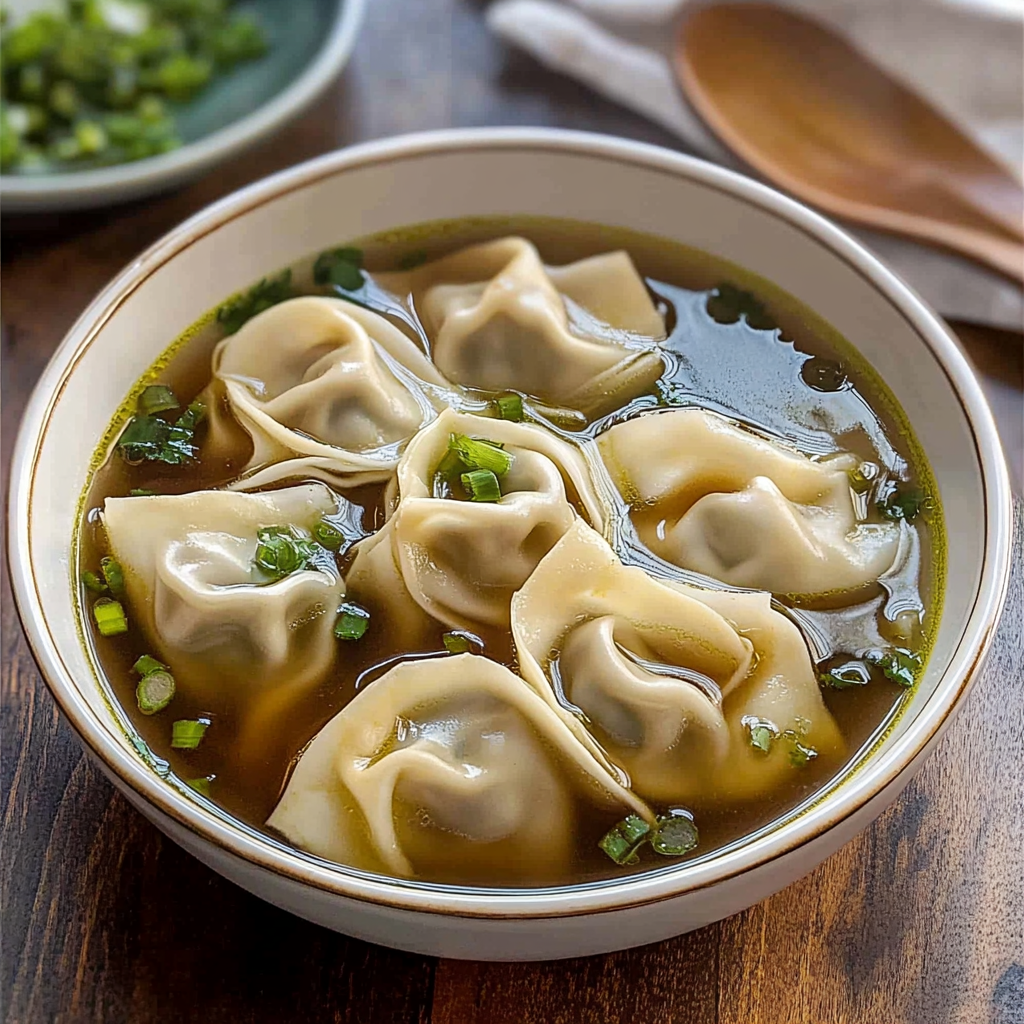 Recipe preparation for Easy Wonton Soup with Frozen Wontons