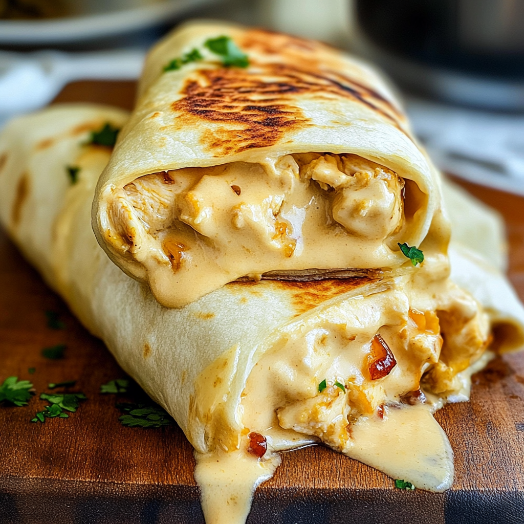 Recipe preparation for Cheesy Garlic Chicken Wraps