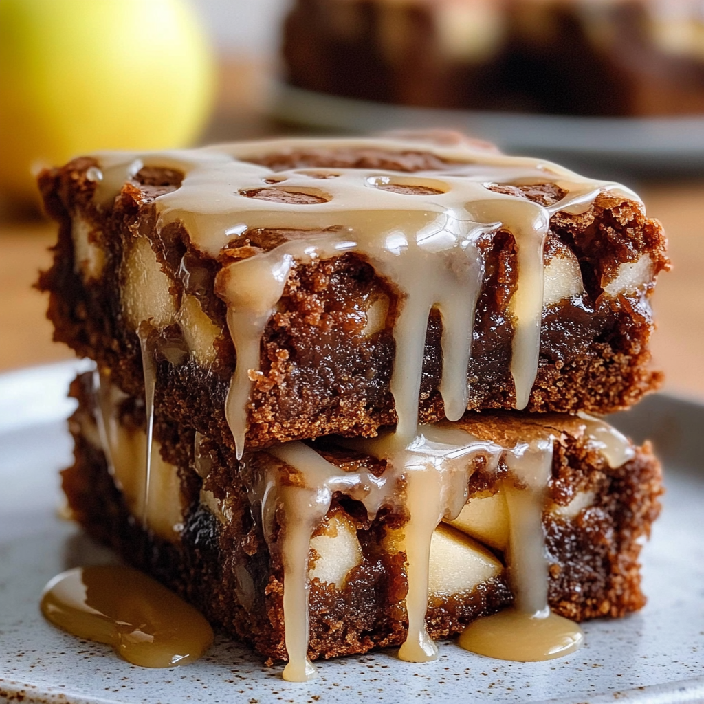 Recipe preparation for Apple Brownies Maple Glaze