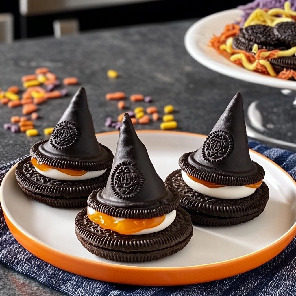 Recipe preparation for Tasty Oreo Witch Hat Cookies