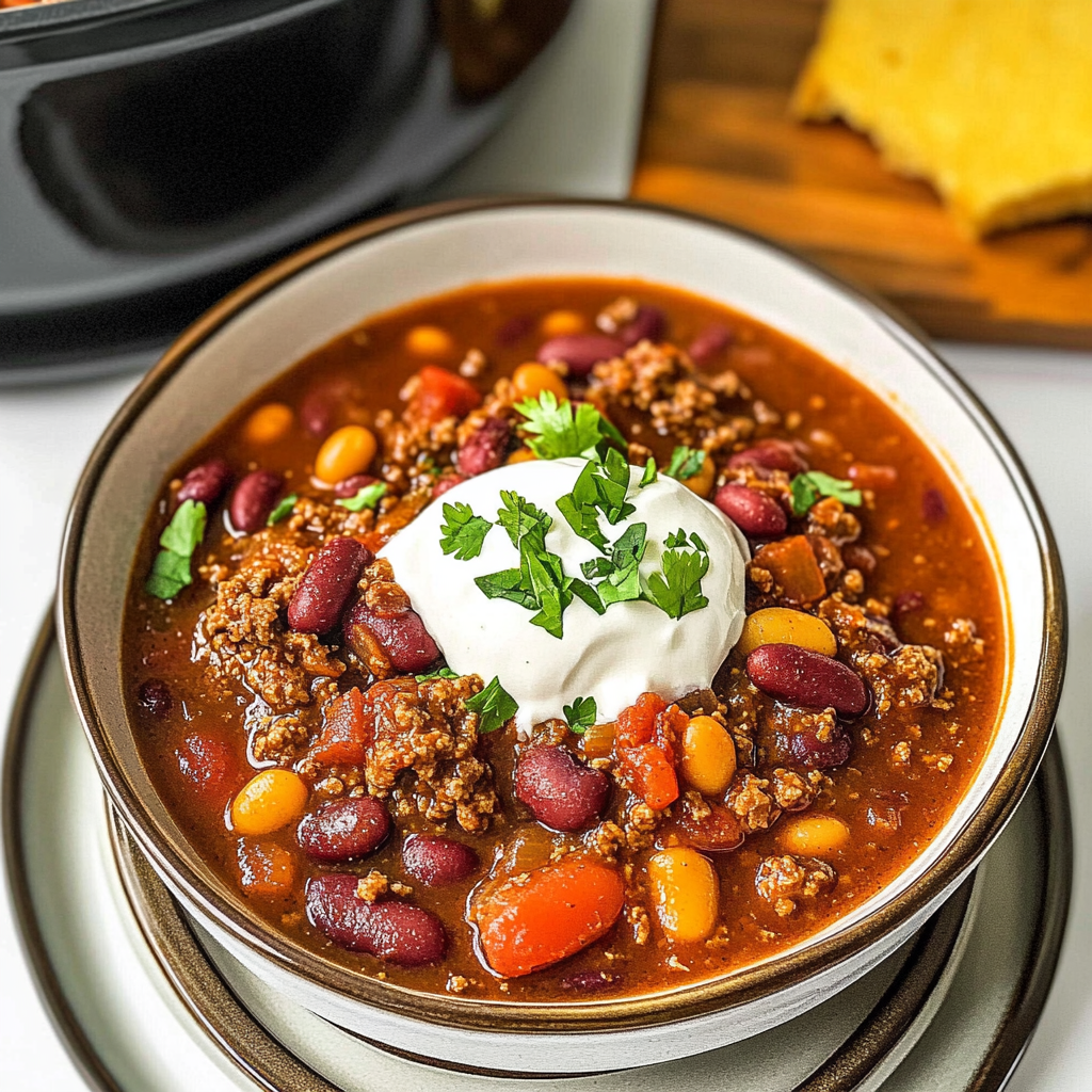Recipe preparation for Slow Cooker Beef Chili with Beans
