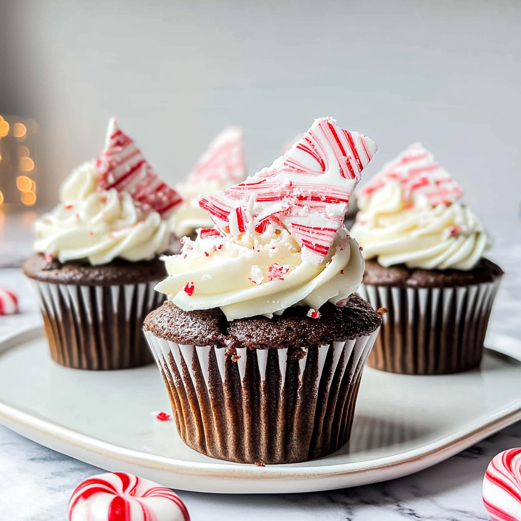Recipe preparation for Peppermint Bark Cupcakes