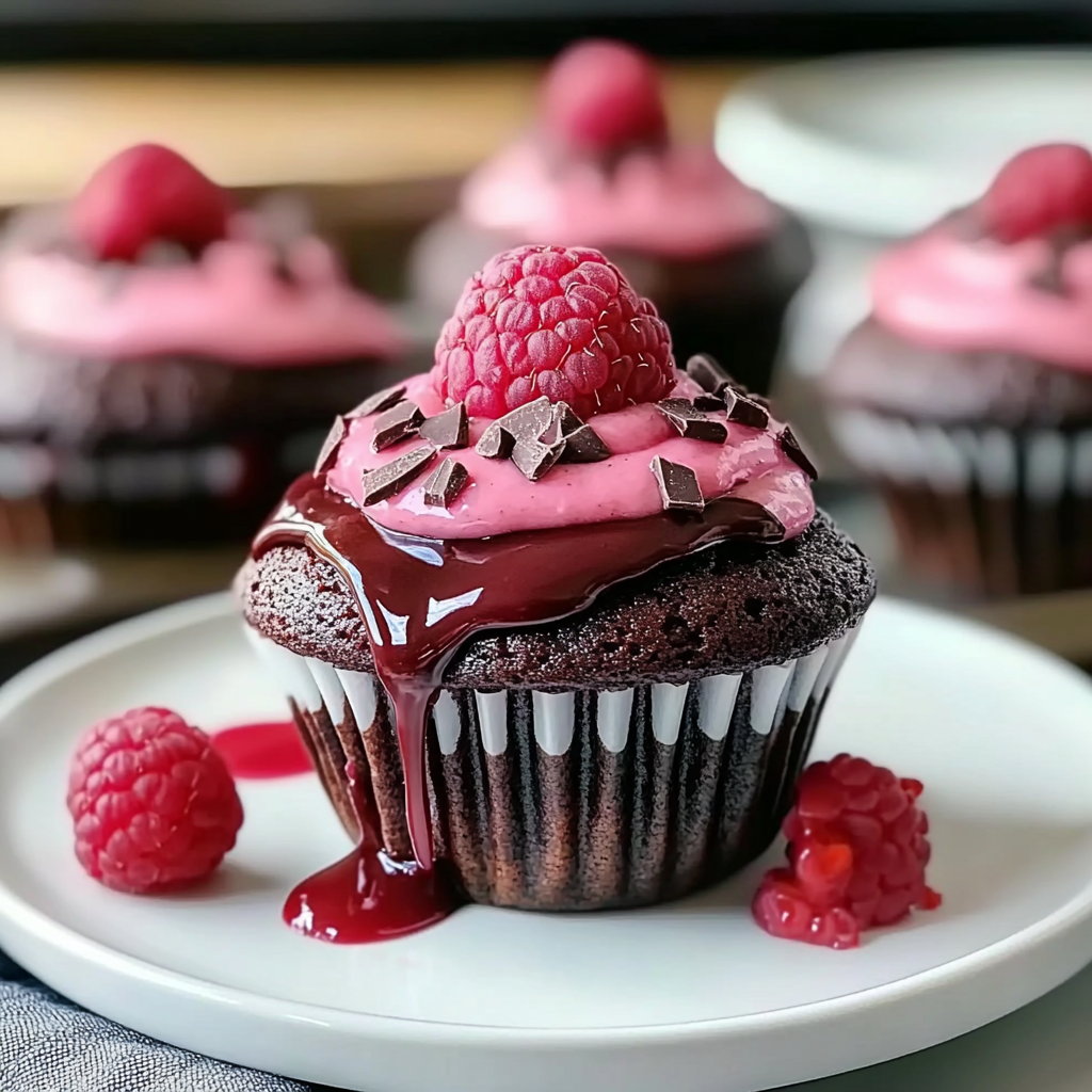 Recipe preparation for Molten Raspberry Chocolate Cupcakes
