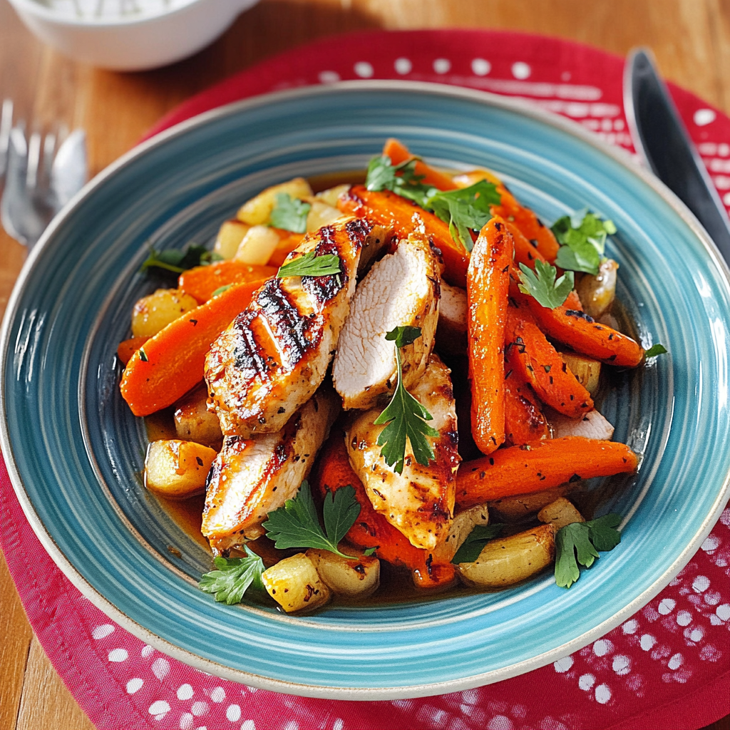 Recipe preparation for Harissa Honey Chicken with Fennel & Carrots