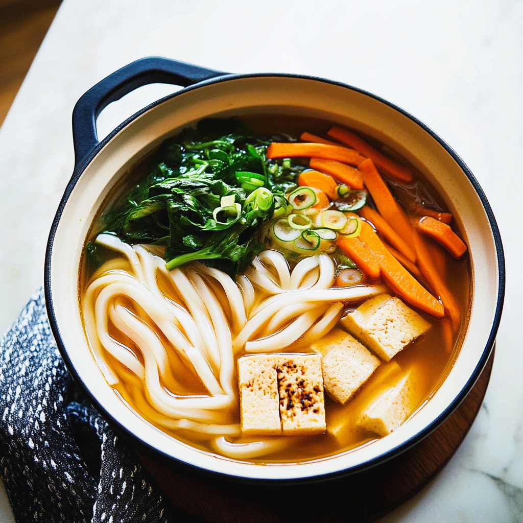 Recipe preparation for Ginger Miso Udon Noodle Soup