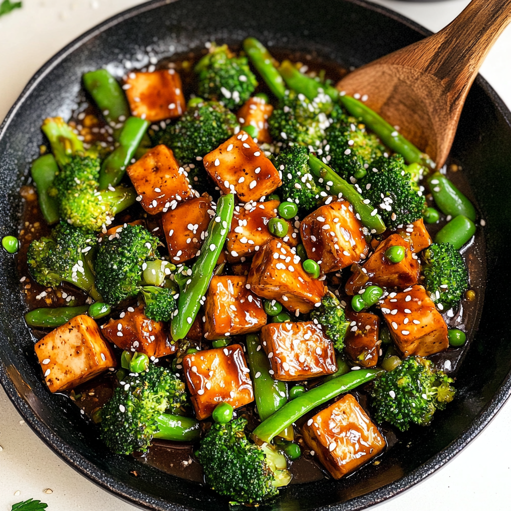 Recipe preparation for Sesame Ginger Tofu with Broccoli & Snap Peas