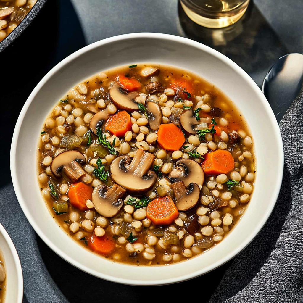Recipe preparation for Slow Cooker Herbed Wild Mushroom Barley Soup