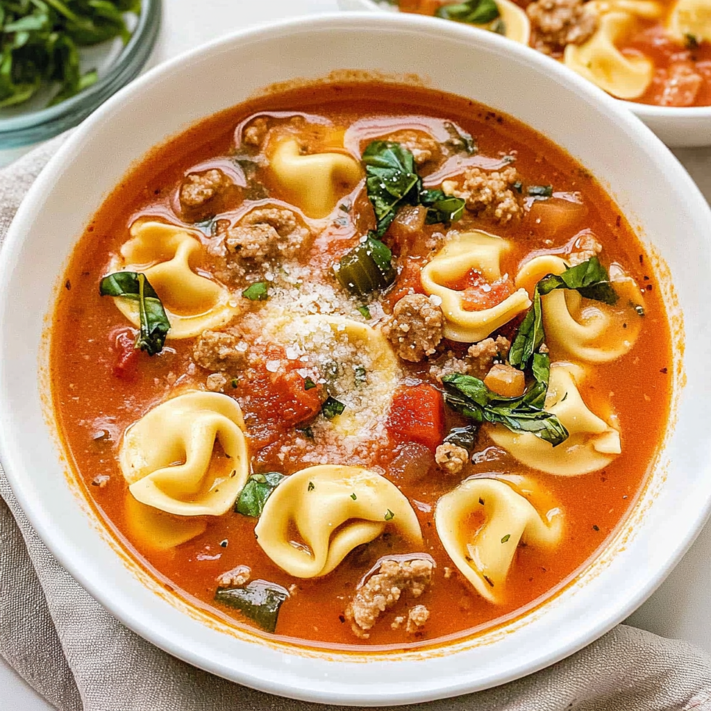 Recipe preparation for Italian Sausage & Tortellini Soup