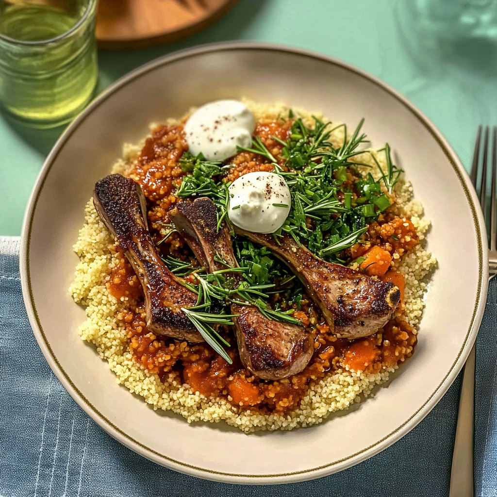 Recipe preparation for 30 minute Rosemary Garlic Lamb Chops with Couscous