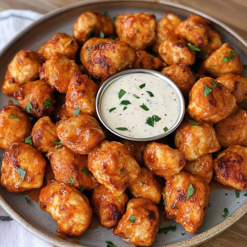 Recipe preparation for Garlic Buffalo Chicken Bites Recipe