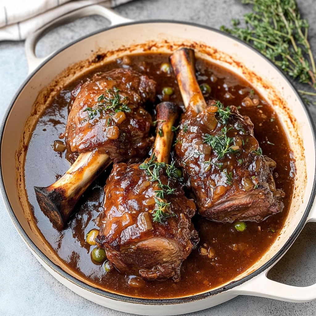 Recipe preparation for Slow-Cooked Lamb Shanks