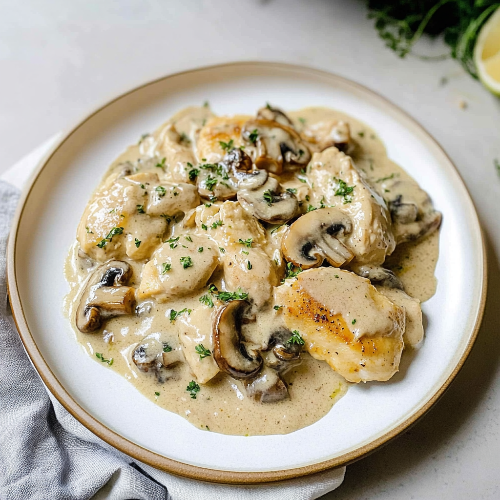 Recipe preparation for Slow Cooker Creamy Chicken and Mushrooms