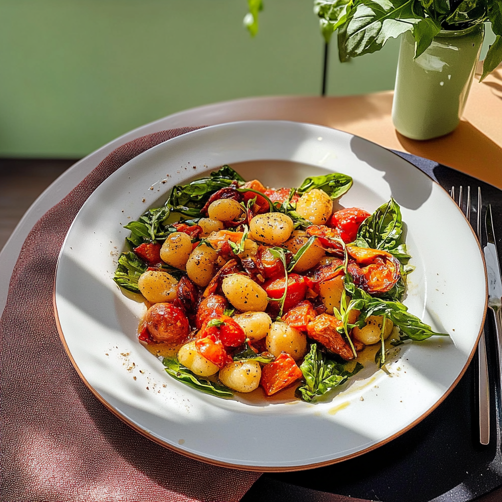 Recipe preparation for One-Pan Gnocchi with Roasted Vegetables