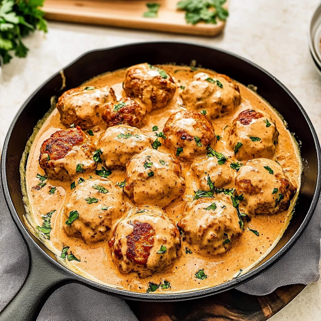 Recipe preparation for Creamy Marry me chicken meatballs