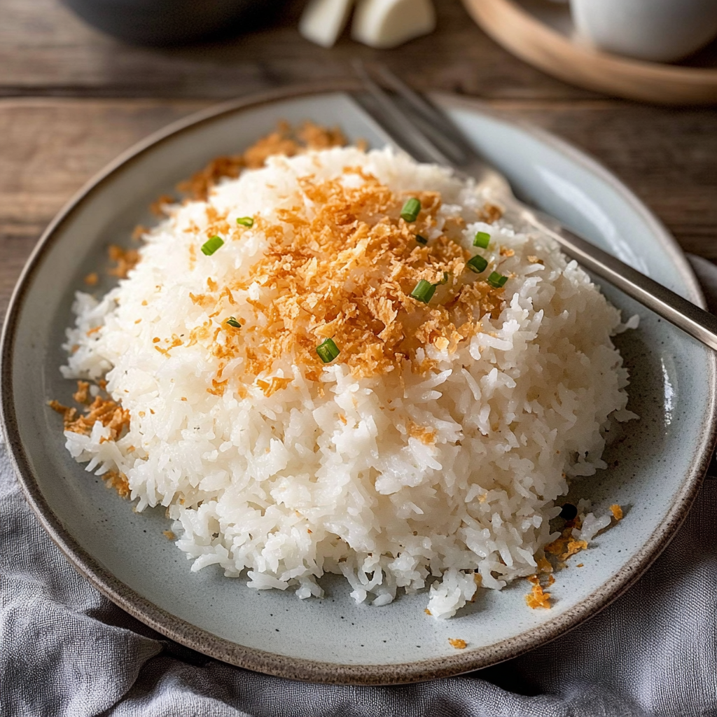 Recipe preparation for fluffy coconut rice