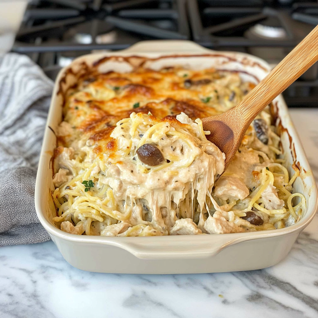Recipe preparation for creamy turkey tetrazzini