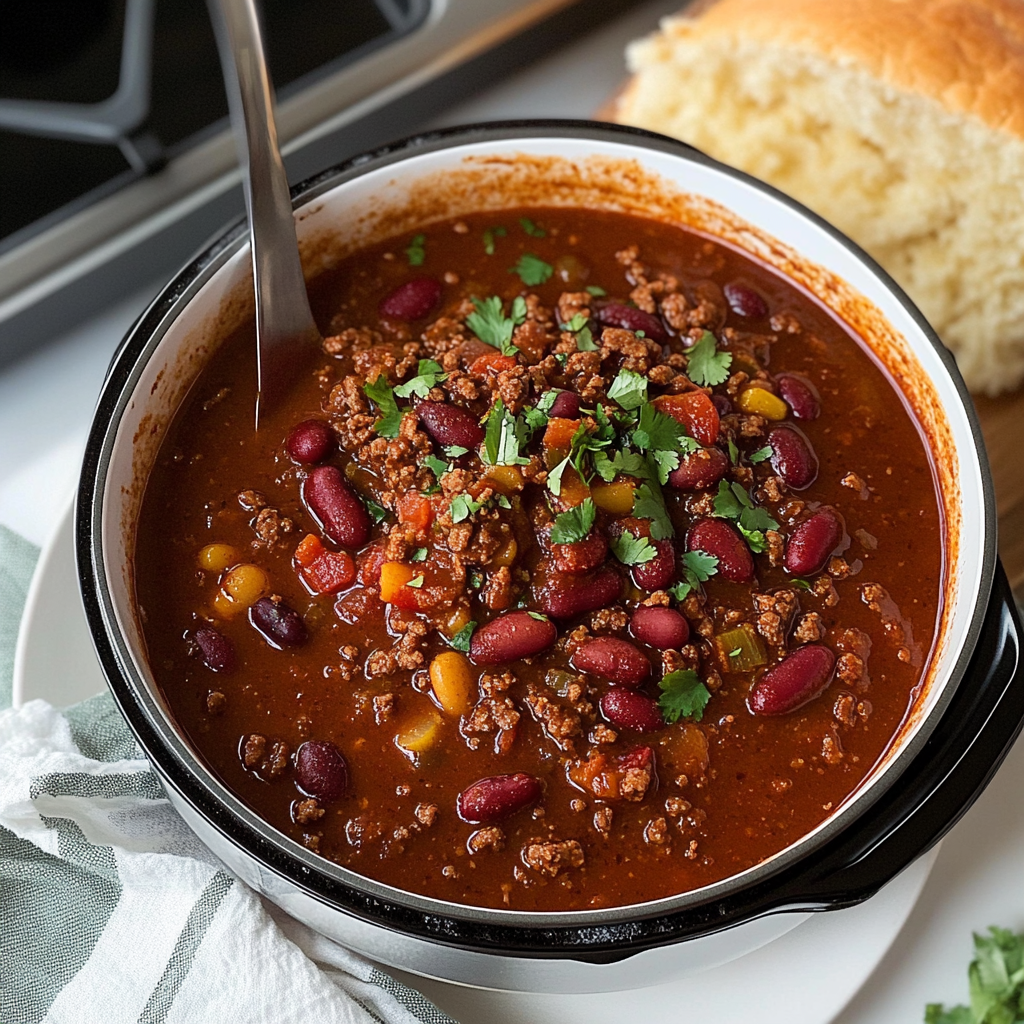Recipe preparation for Instant Pot Chili with Ground Beef and Beans