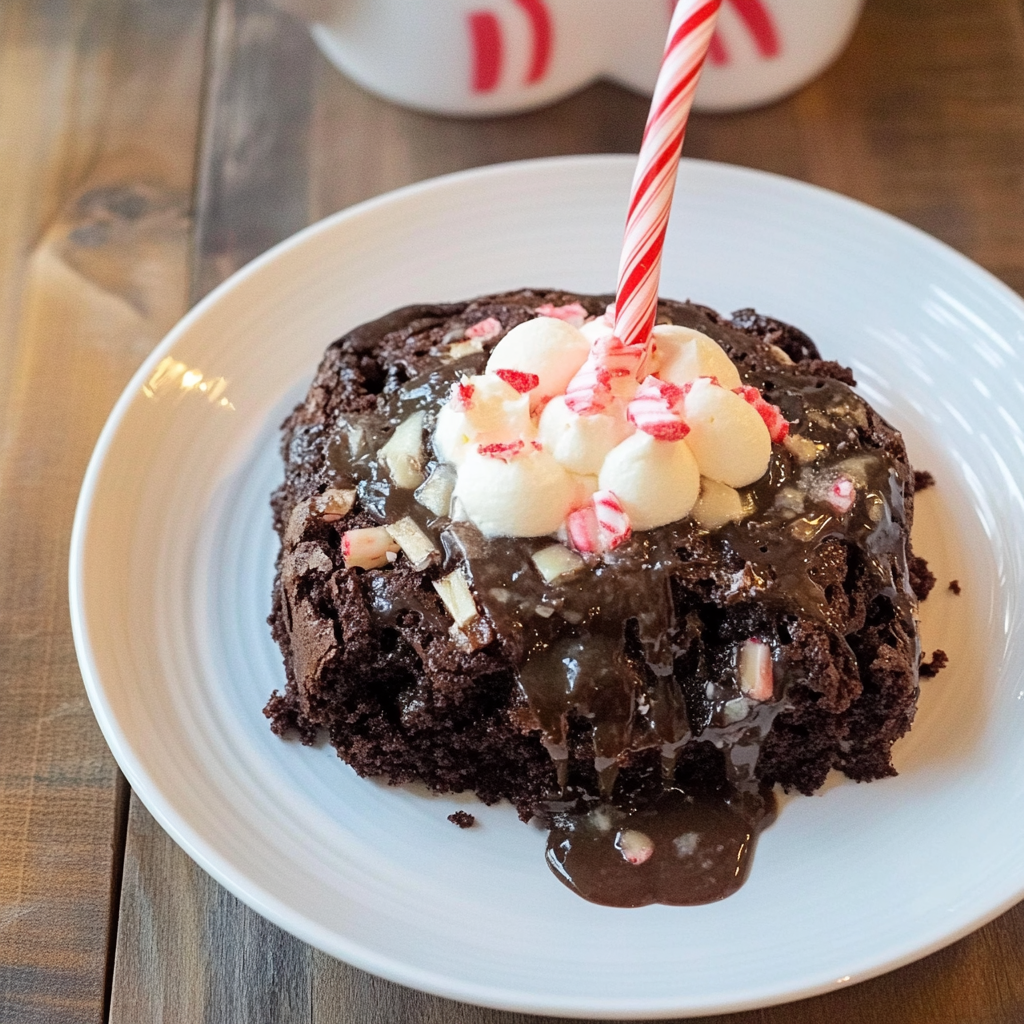 Recipe preparation for Peppermint Brownie Dump Cake