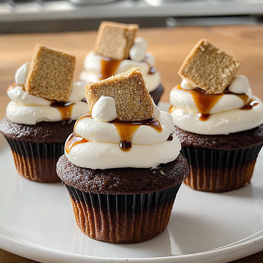 Recipe preparation for S’mores Cupcakes with Graham Crust