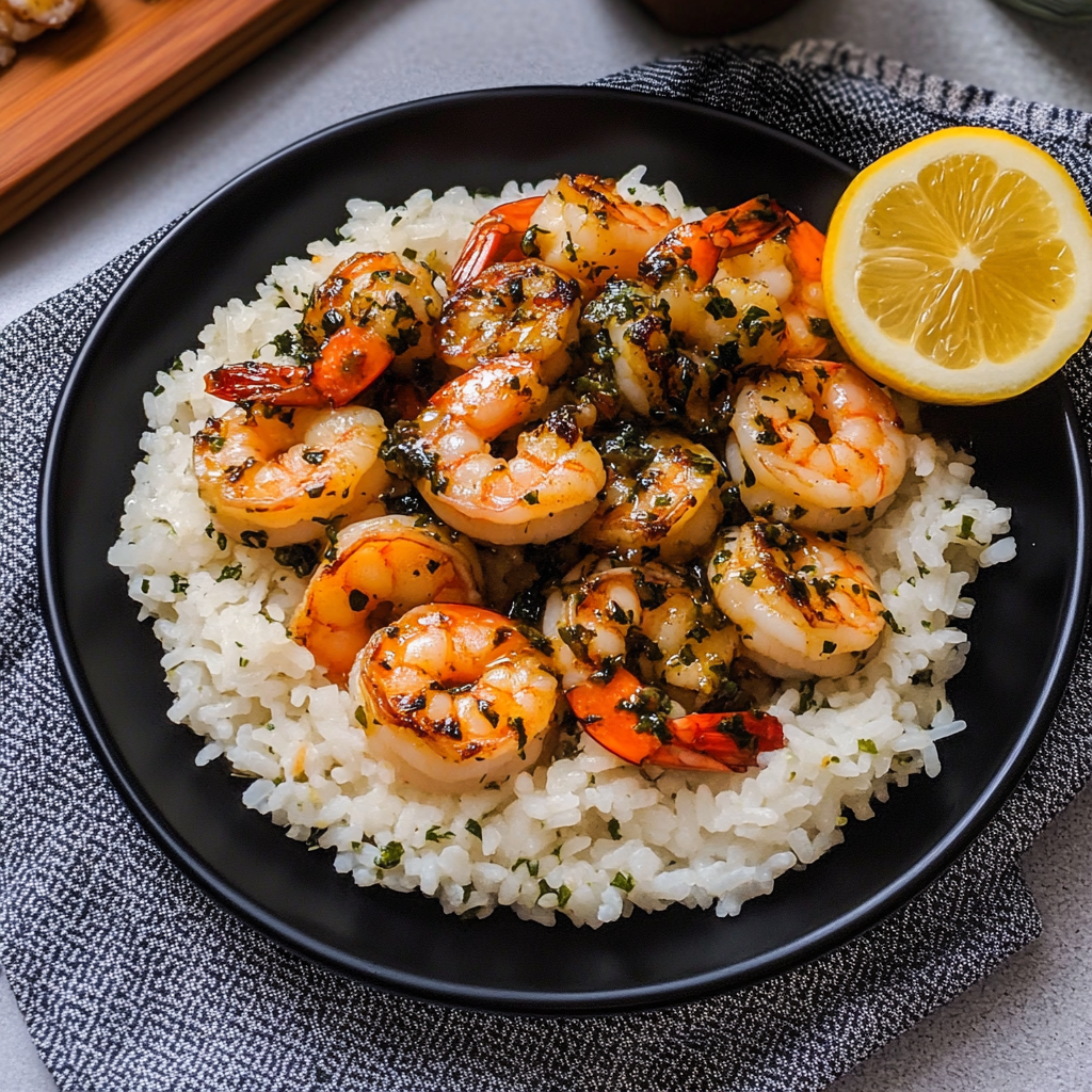 Recipe preparation for Creamy Garlic Butter Shrimp Bowl with Herb Rice