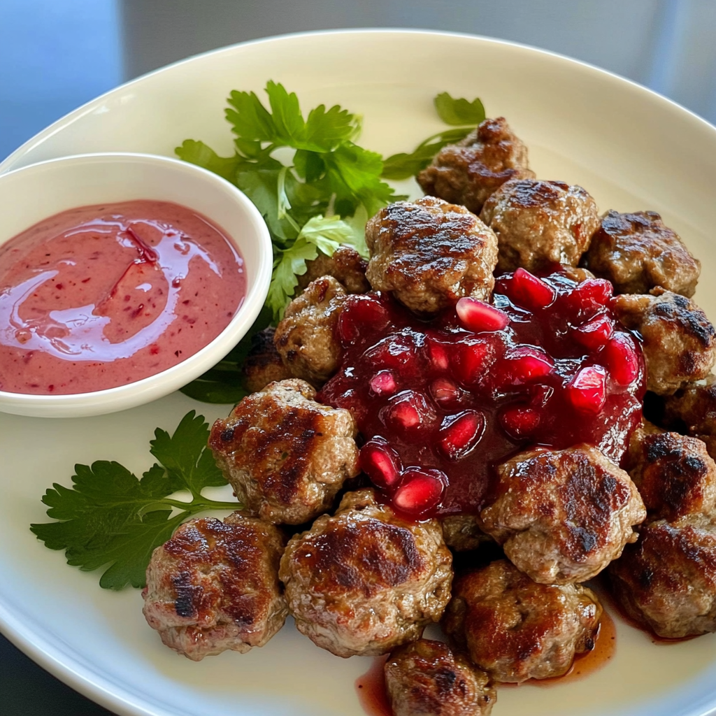 Recipe preparation for spiced lamb kofta with pomegranate sauce