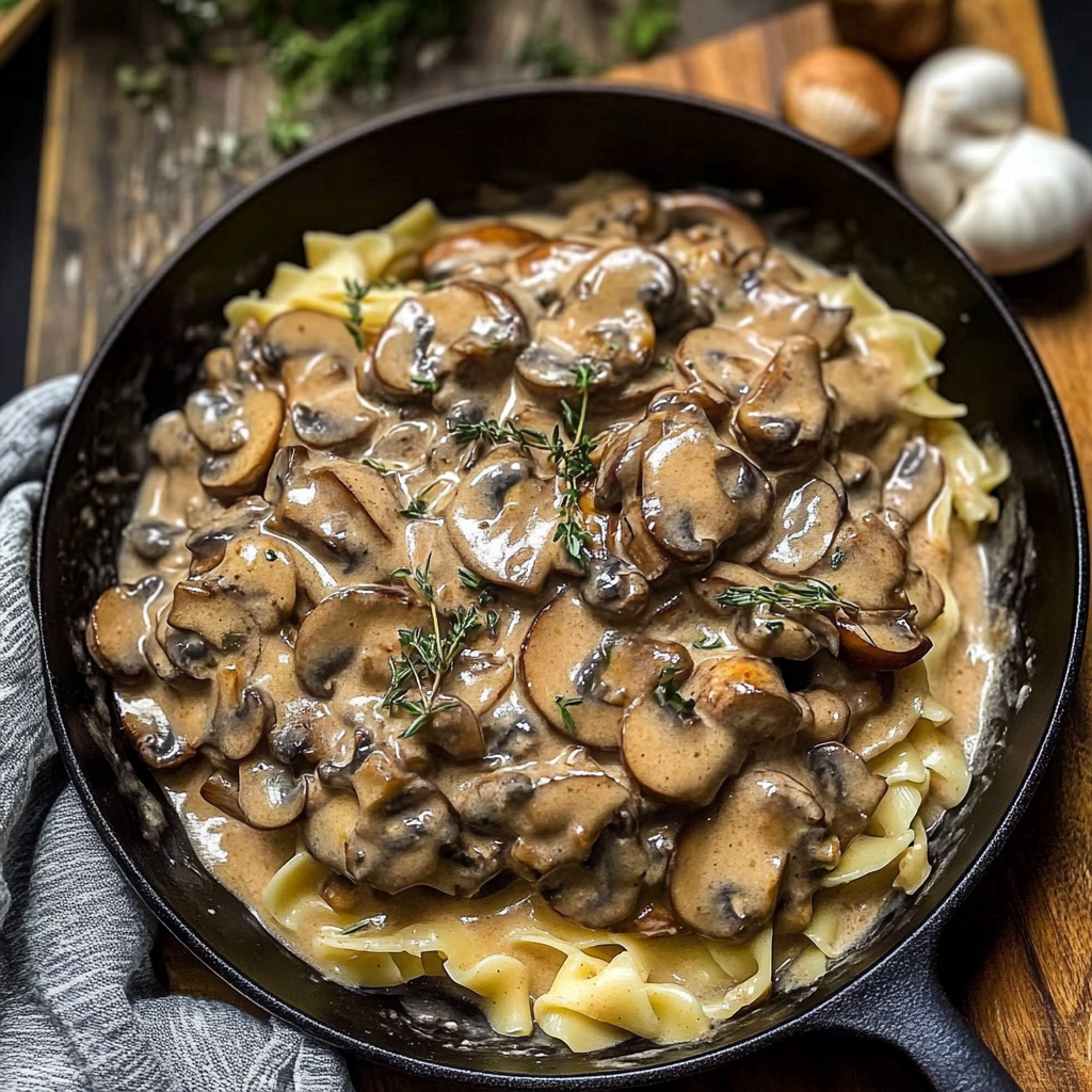 Recipe preparation for Mushroom & Chestnut Stroganoff