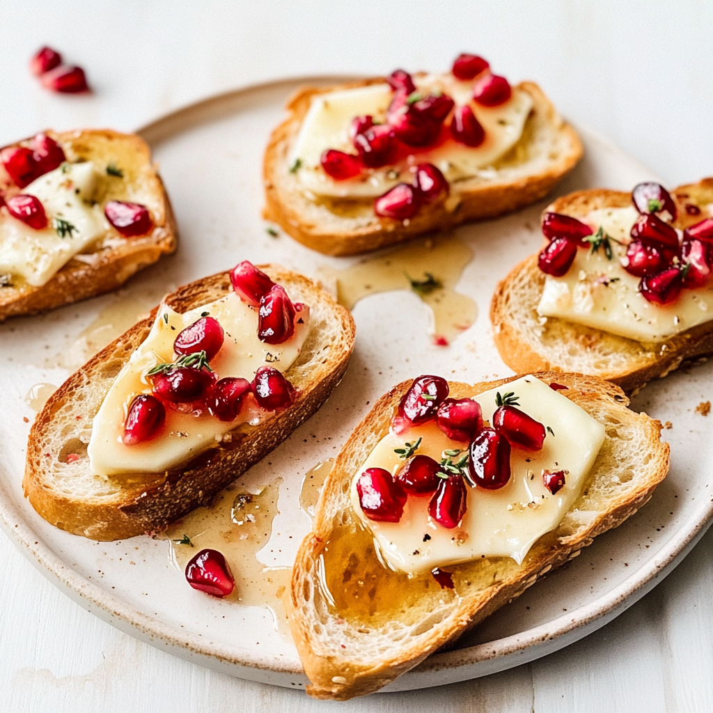 Recipe preparation for Pomegranate & Brie Crostini