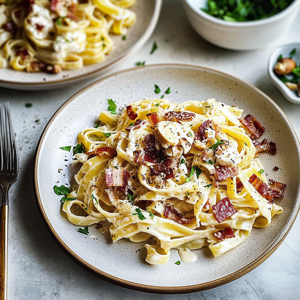 Recipe preparation for Chestnut & Bacon Pasta