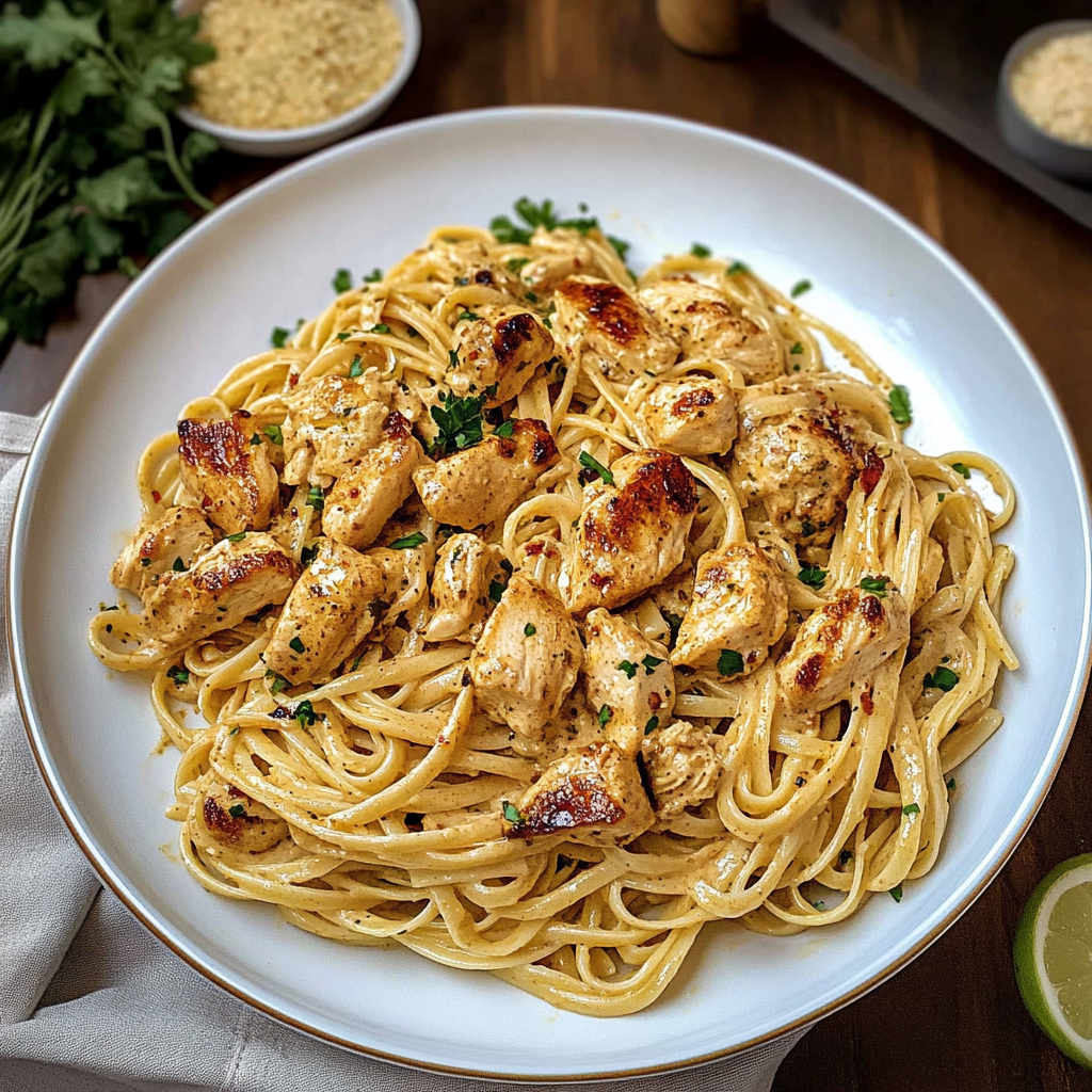Recipe preparation for Creamy Cowboy Butter Chicken Linguine Recipe