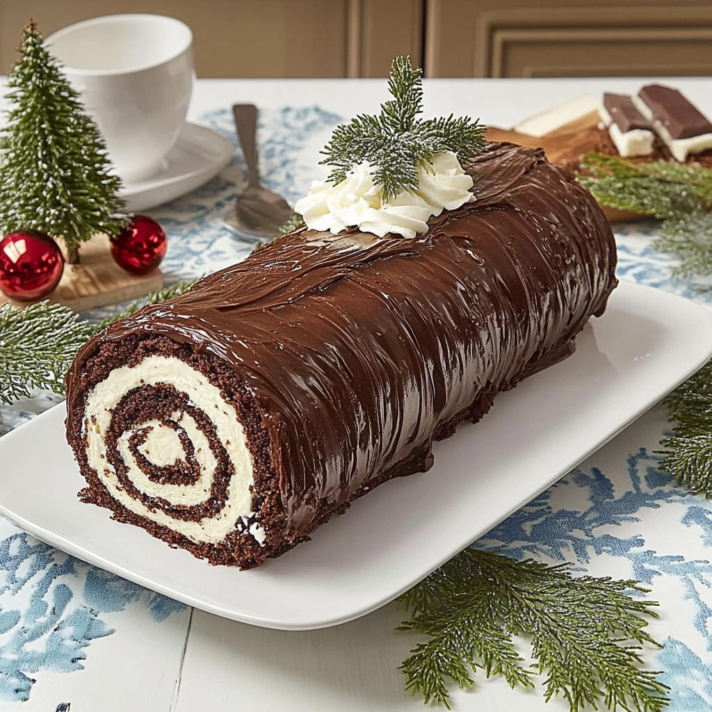 Recipe preparation for Chocolate Yule Log Swiss Roll