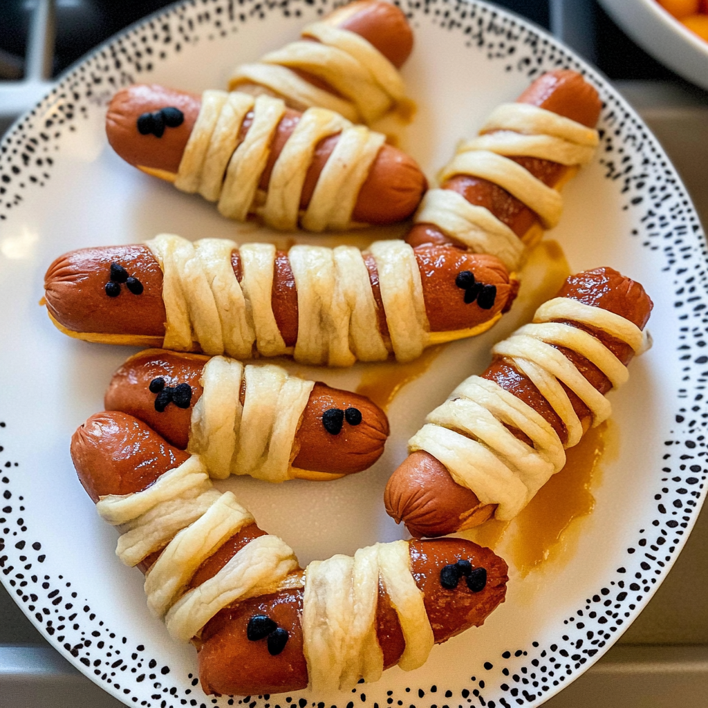 Recipe preparation for Spooky Mummy Hot Dogs