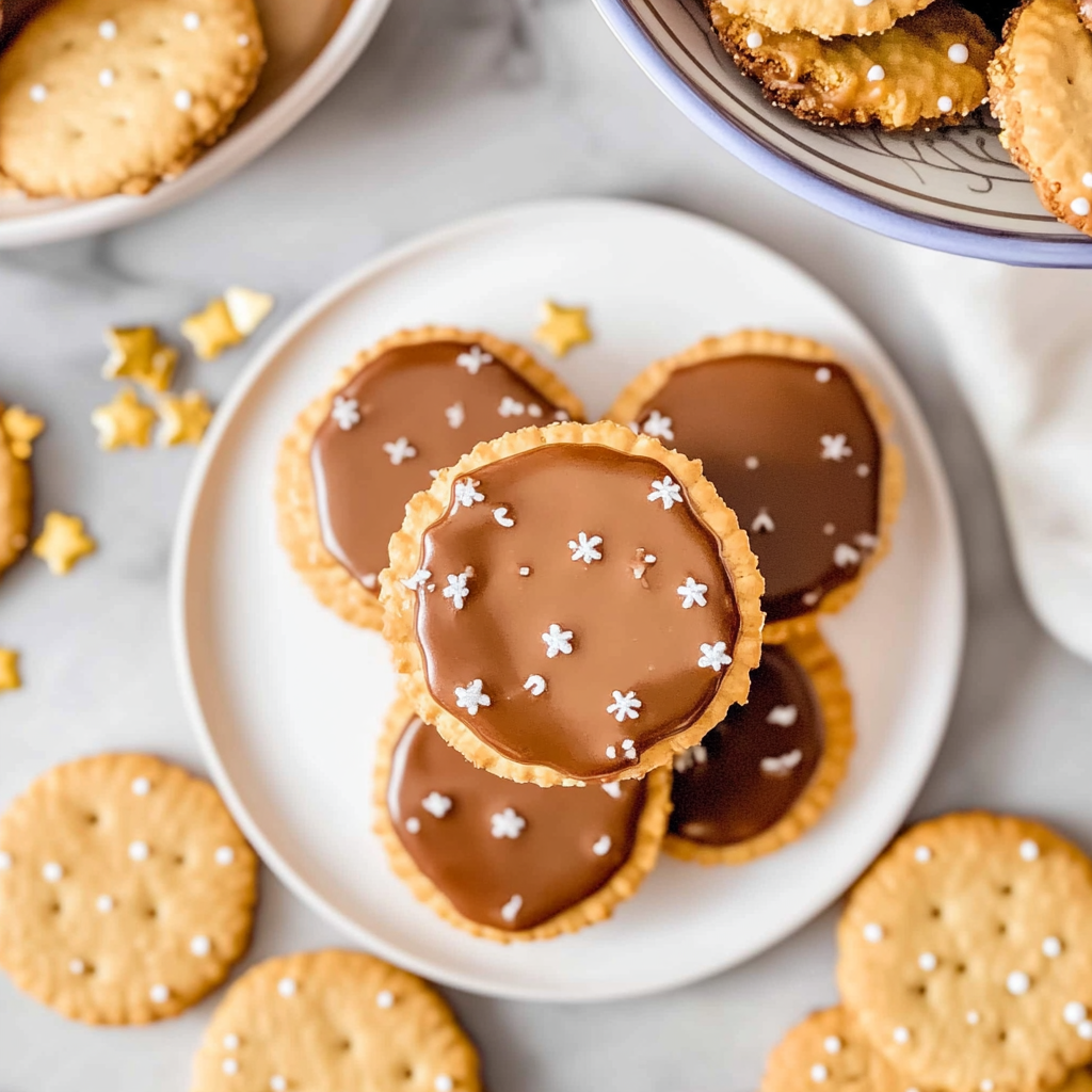 Recipe preparation for Caramel Ritz Cracker Christmas Cookies