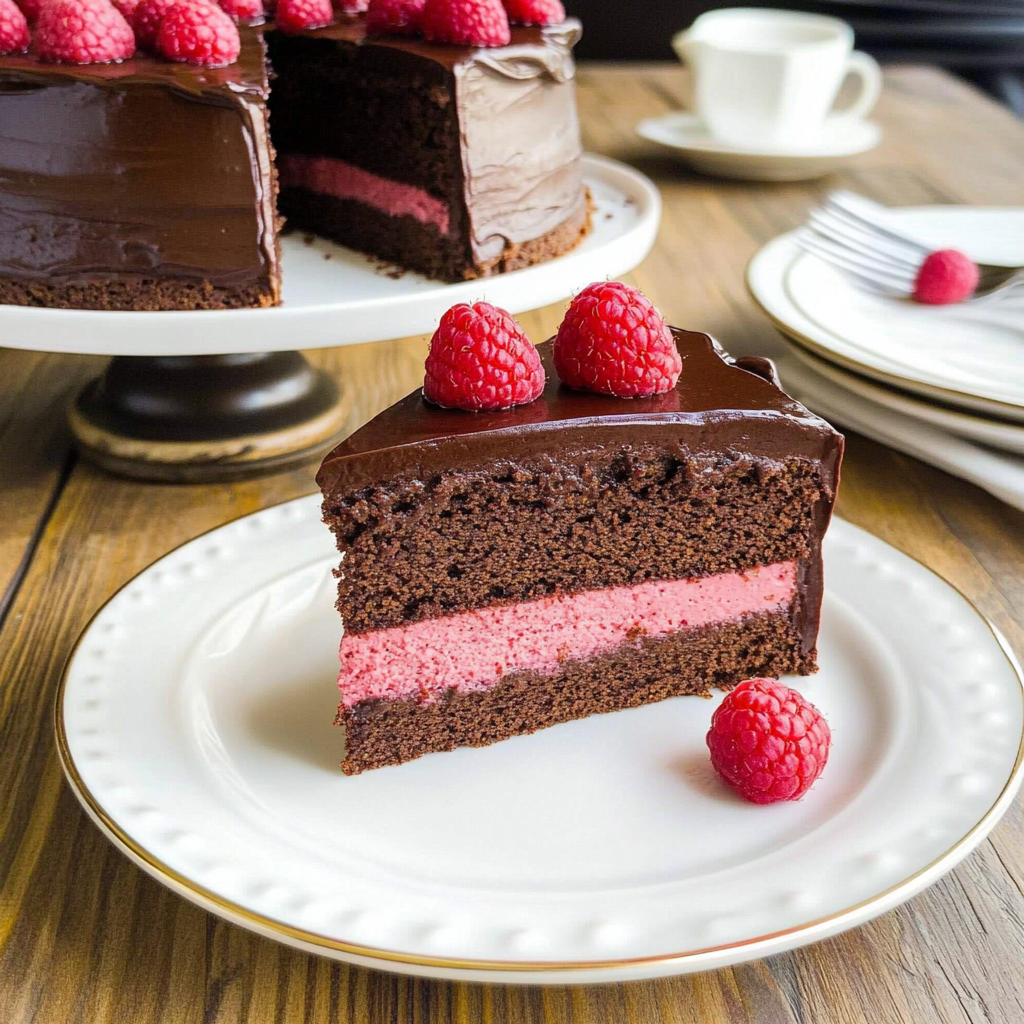Recipe preparation for Dark Chocolate Raspberry Mousse Cake