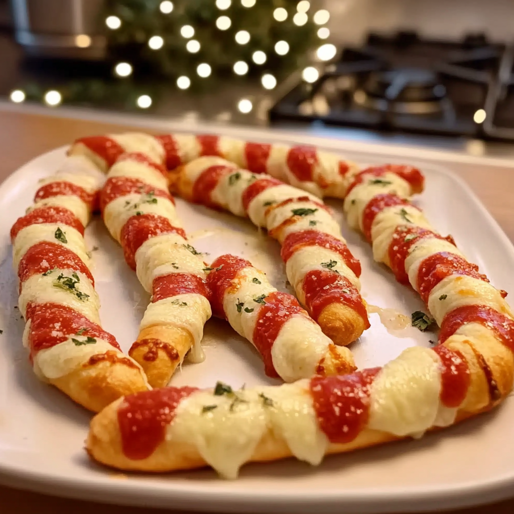 Recipe preparation for Candy Cane Pizza Twists