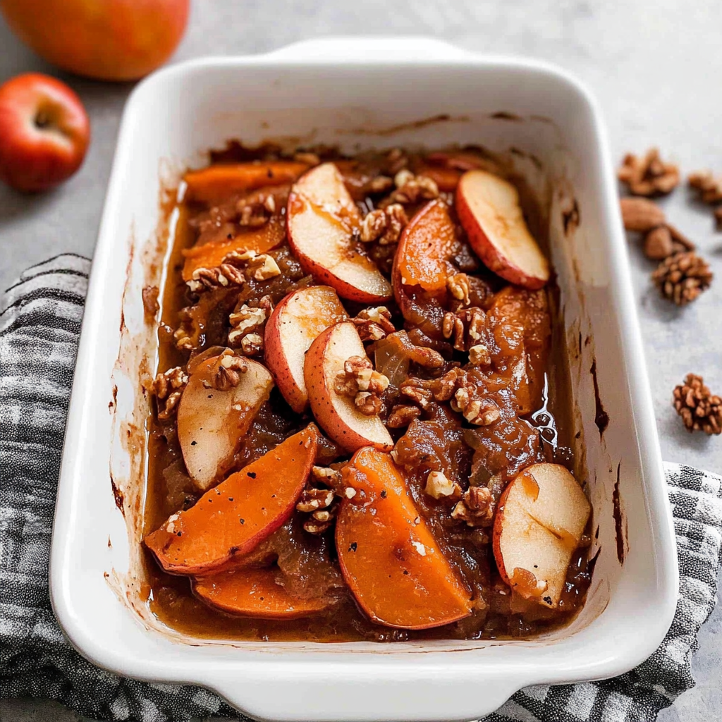 Recipe preparation for Slow Cooker Sweet Potato & Apple Casserole for Thanksgiving