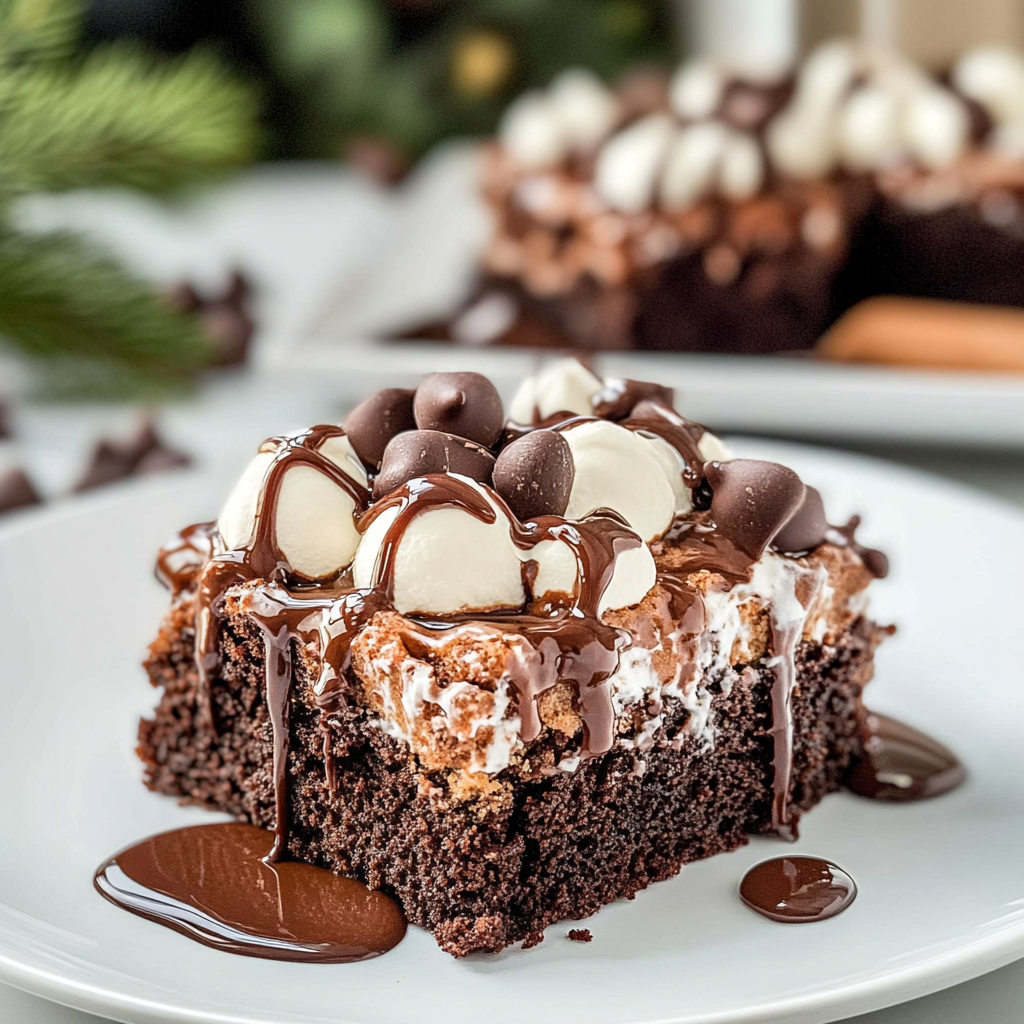 Recipe preparation for Hot Cocoa Chocolate Dump Cake