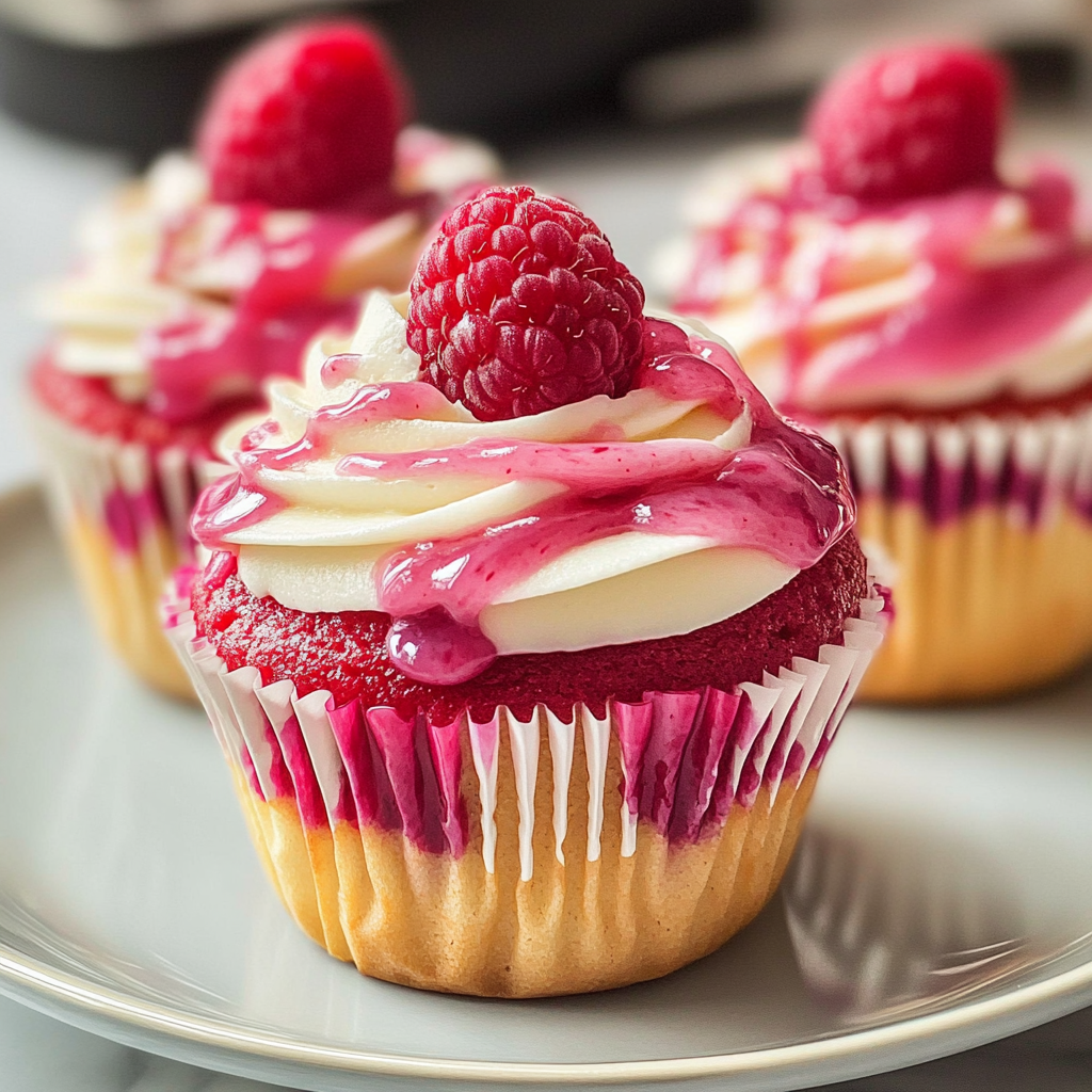 Recipe preparation for Raspberry Swirl Cupcakes