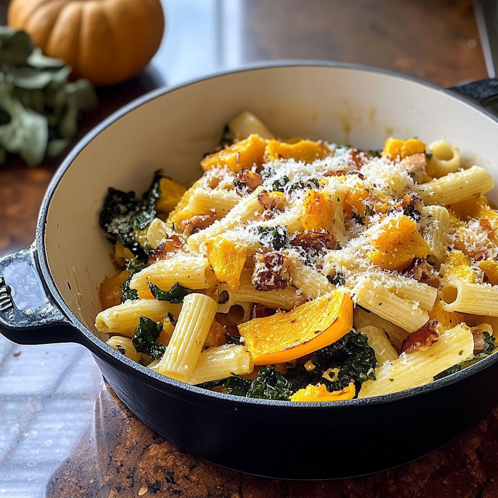 Recipe preparation for Roasted Delicata Squash Pasta