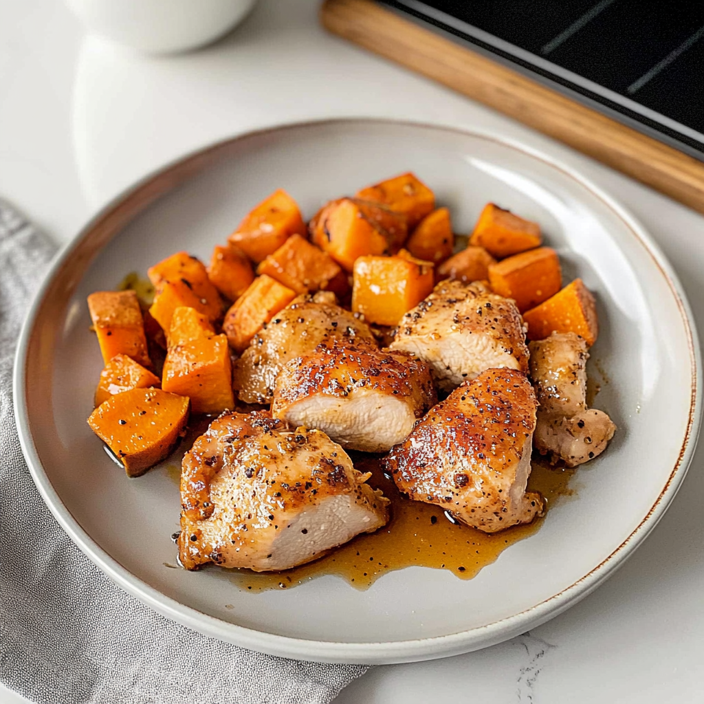 Recipe preparation for Sheet Pan Chicken and Sweet Potatoes