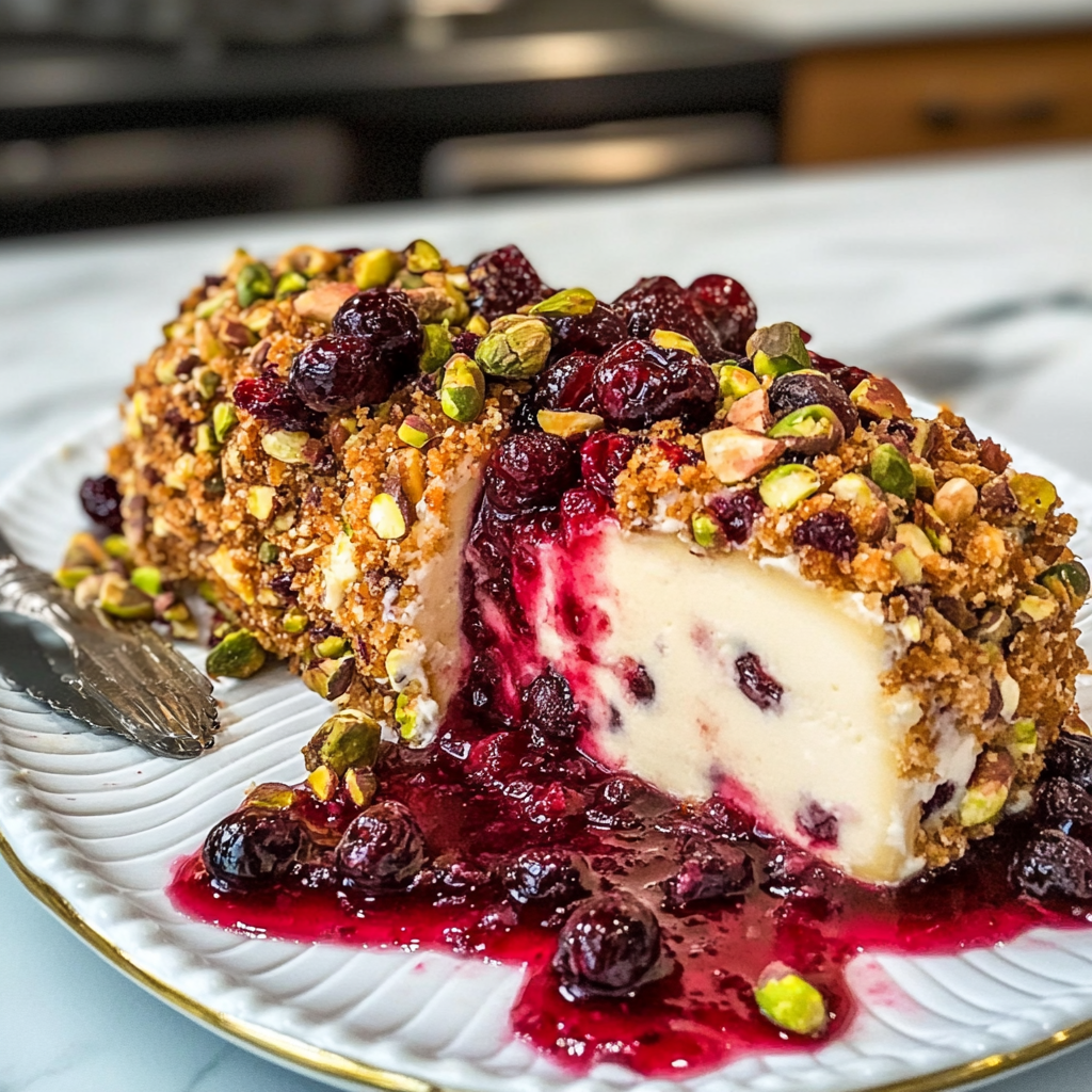 Recipe preparation for Cranberry-Pistachio Crusted Cheese Log
