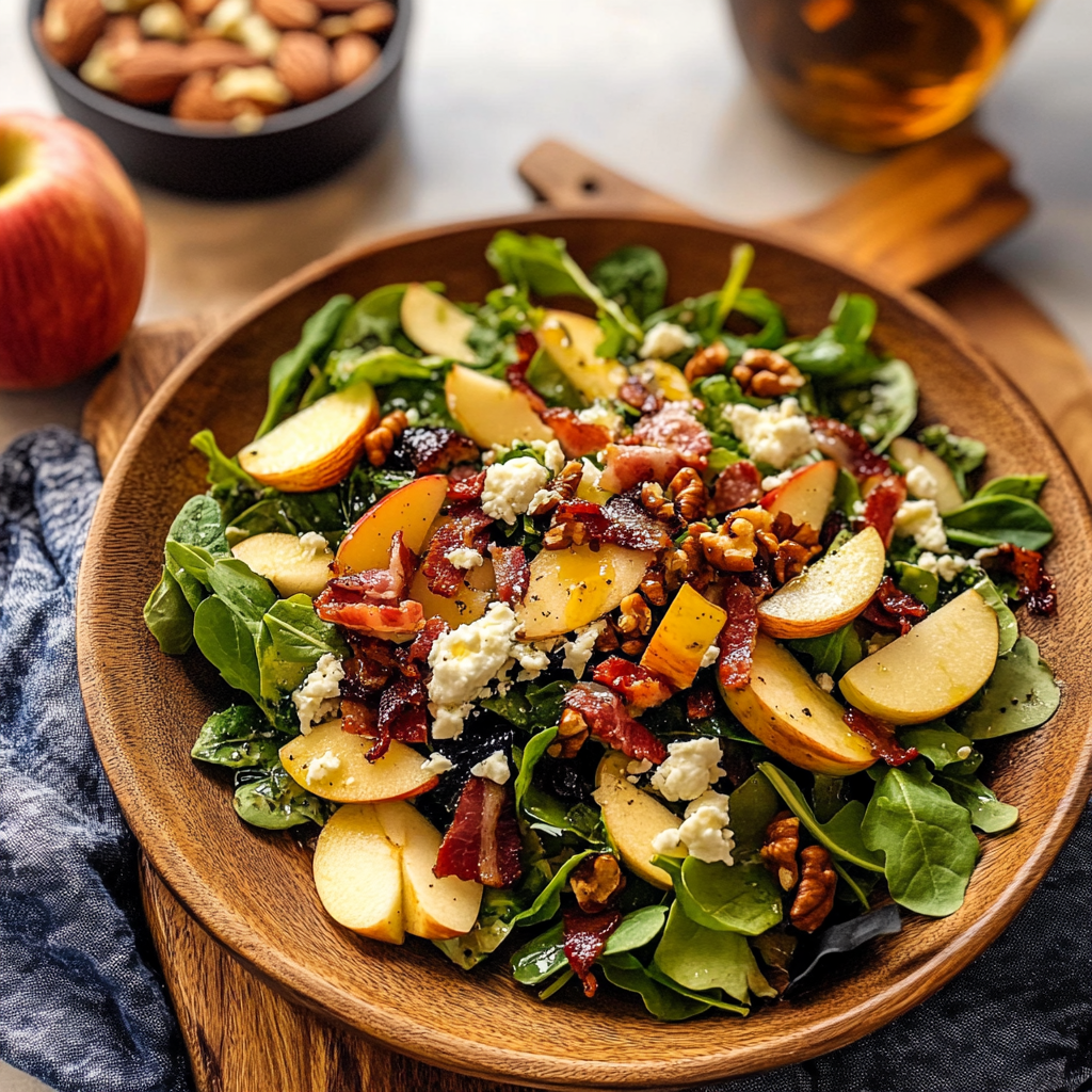 Recipe preparation for Apple Walnut Salad with Bacon & Gorgonzola