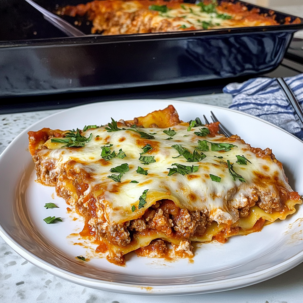 Recipe preparation for Ground Beef Sheet Pan Lasagna