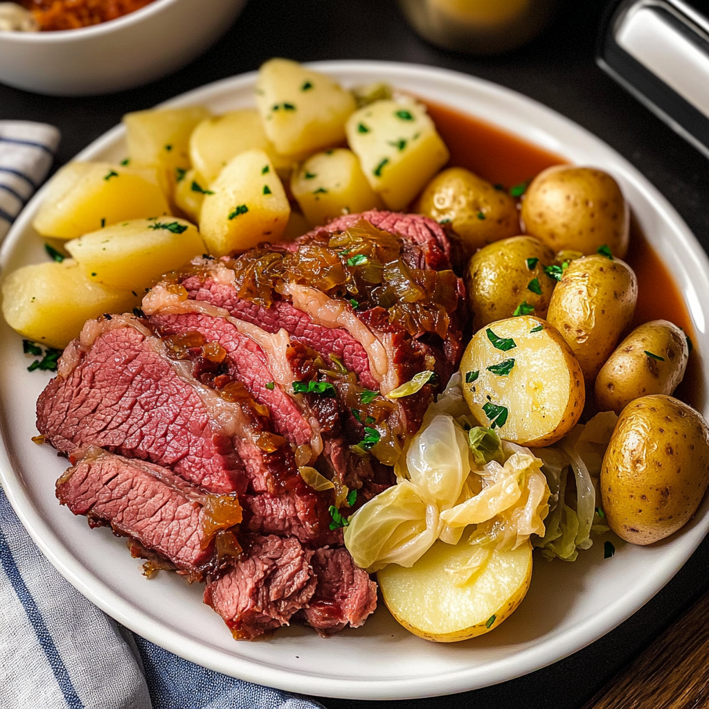 Recipe preparation for Corned Beef {With Cabbage + Potatoes}