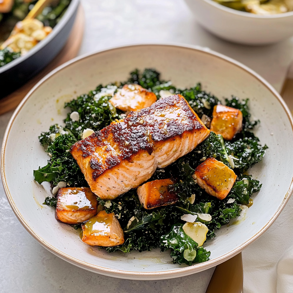 Recipe preparation for Salmon Kale Salad