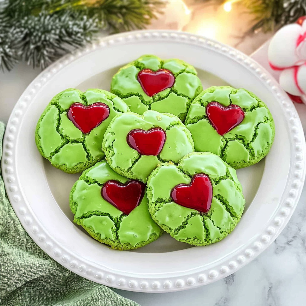 Recipe preparation for Grinch Heart Cake Mix Cookies