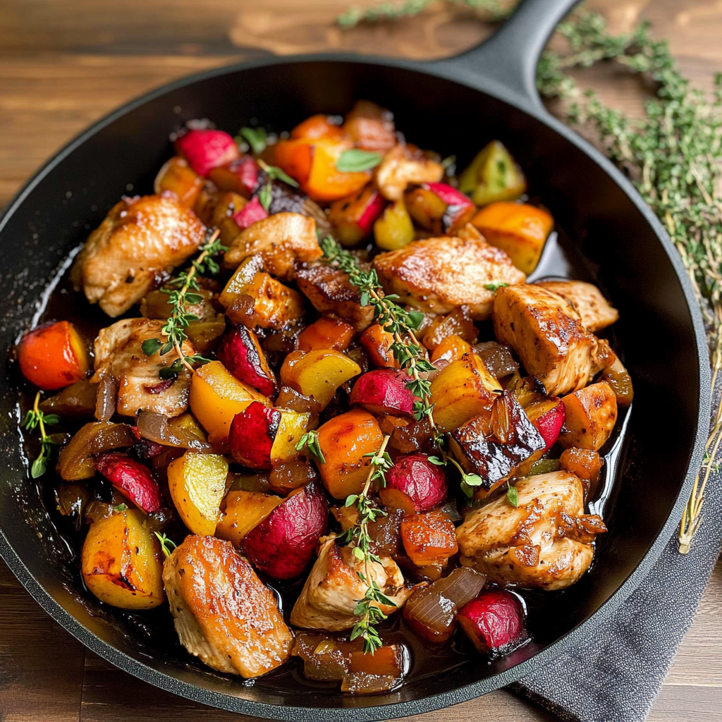 Recipe preparation for Fall Harvest Balsamic Chicken Skillet
